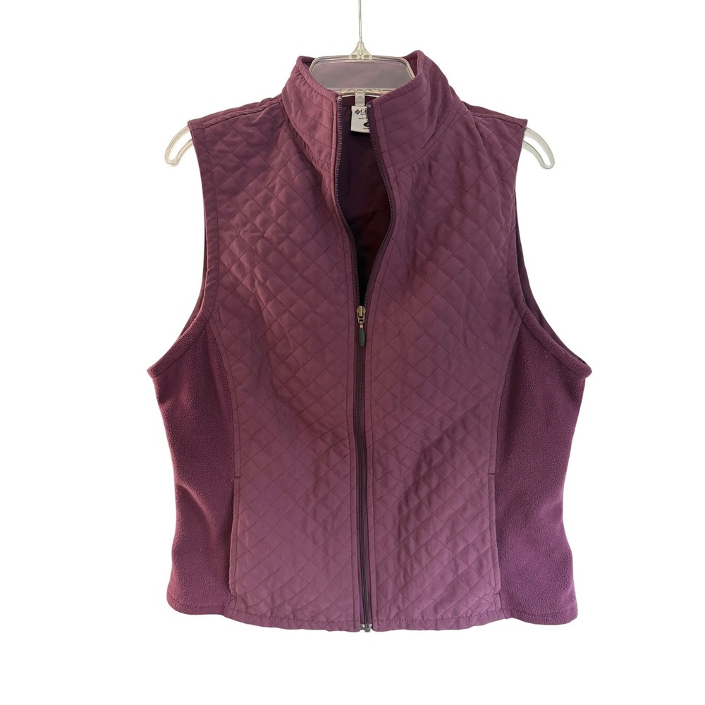 Columbia Women Plum Puffer Quilted Fleece Mixed Media Full Zip Vest Small 209AL